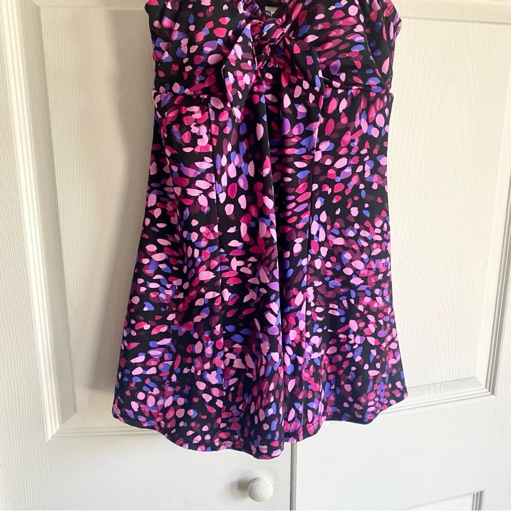 Swim Solutions Printed Tummy-Control Bow-Front One-Piece Swim-dress 8‎ - Picture 4 of 7
